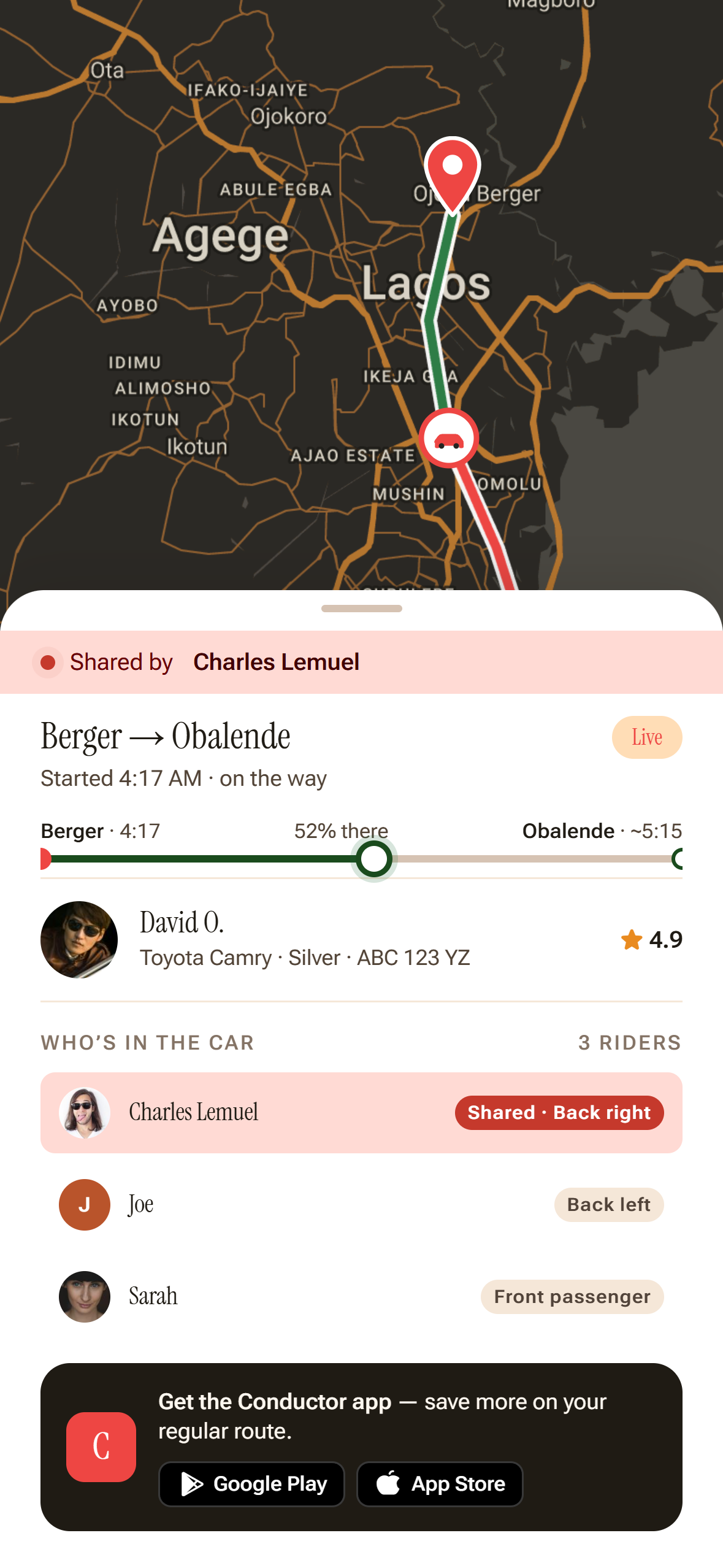 Conductor app screen